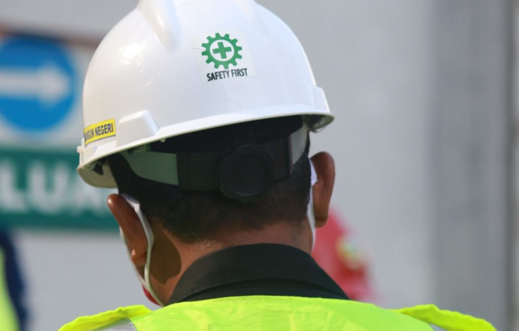 Person wearing a safety helmet
